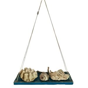 Rustic Distressed Nautical Blue Reclaimed Wood Hanging Wall Shelf